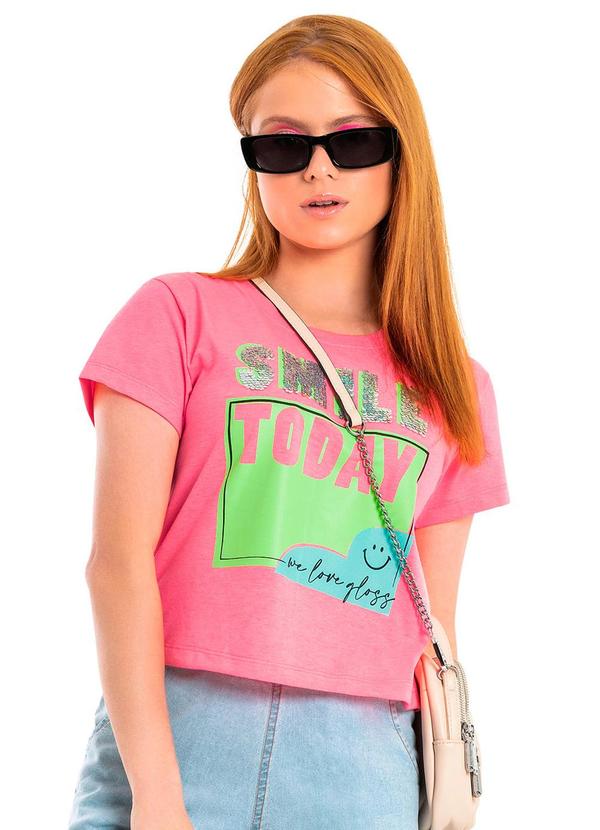 Gloss - Blusa Manga Curta Smile Today Rosa Neon