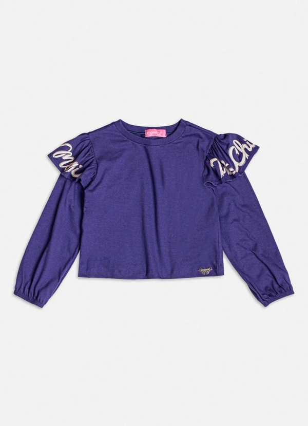 Momi - Blusa Manga Longa com Babado Estampado Marinho