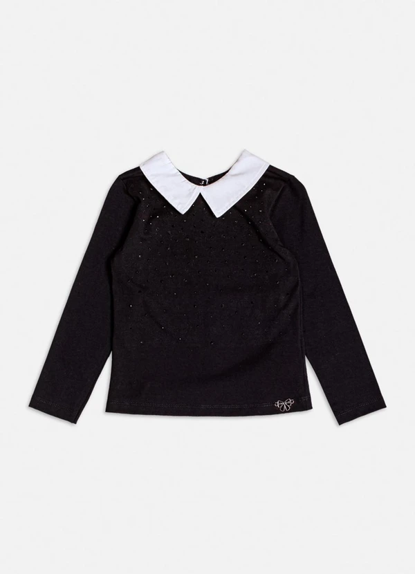 Momi - Blusa Manga Longa com Gola Preto