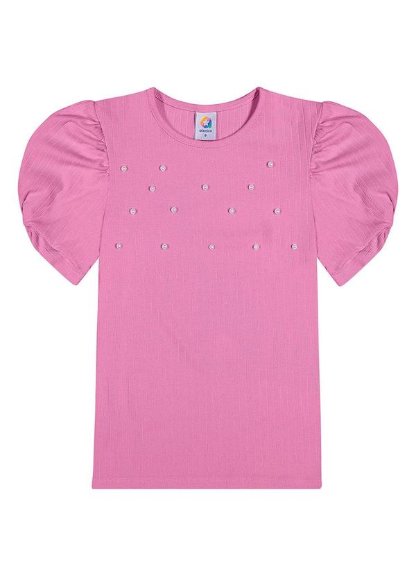 Alenice - Blusa Mangas Bufantes Pérolas Menina Rosa 