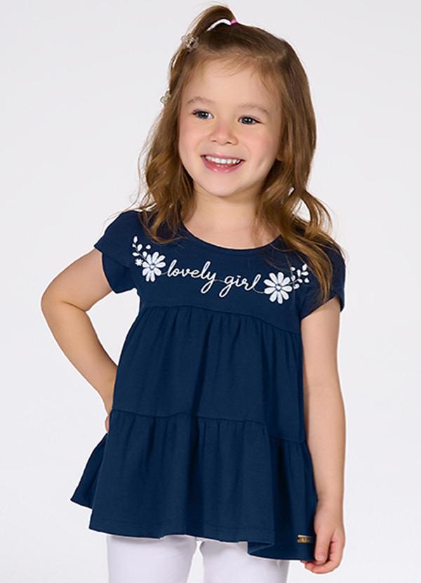 Kiko e Kika - Blusa Manga Curta para Menina Azul