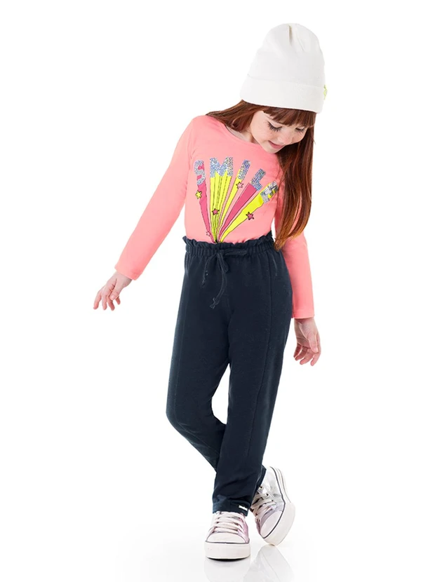 Marlan - Blusa Meia Malha Penteada Estampa Aplique Rosa