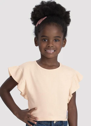 Alakazoo - Blusa Menina Canelada com Babado Manga Laranja - ALAKAZOO