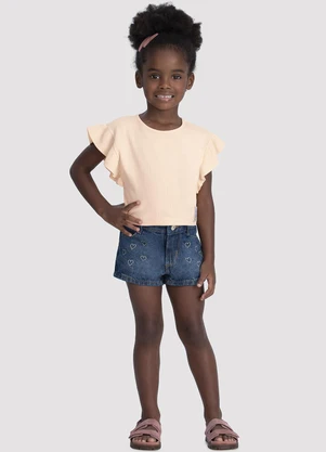 Alakazoo - Blusa Menina Canelada com Babado Manga Laranja - ALAKAZOO