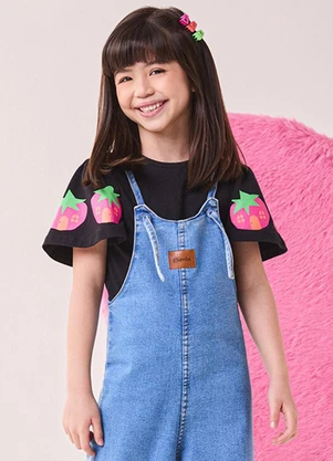 Bimbi - Blusa Menina com Manga Evasê Estampada Preto - BIMBI