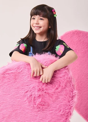 Bimbi - Blusa Menina com Manga Evasê Estampada Preto - BIMBI