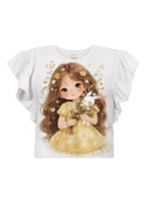 Alakazoo - Blusa Menina com Strass de Mangas Curtas Amarelo - ALAKAZOO