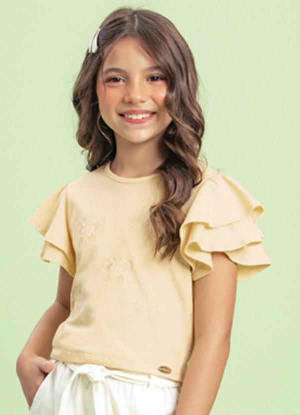 Milli e Nina - Blusa Menina Cotton Penteado Borboletas Amarelo