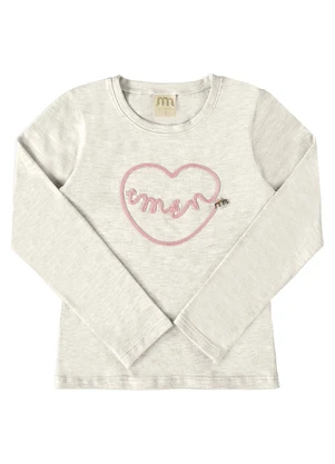 Milli e Nina - Blusa Menina Cotton Penteado Bordado Cinza - MILLI E NINA