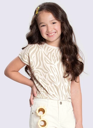 Alakazoo - Blusa Menina Cropped com Estampa Zebra Bege - ALAKAZOO
