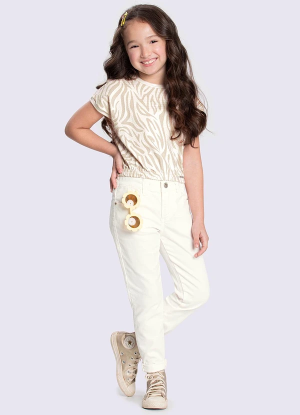 Alakazoo - Blusa Menina Cropped com Estampa Zebra Bege 2