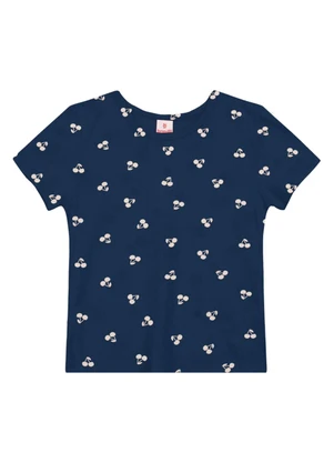 Brandili - Blusa Menina de Flores em Meia Malha Azul - BRANDILI