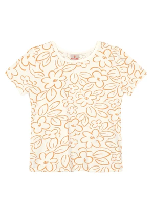 Brandili - Blusa Menina de Flores em Meia Malha Natural - BRANDILI