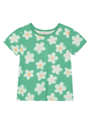 Brandili - Blusa Menina de Flores em Meia Malha Verde - BRANDILI