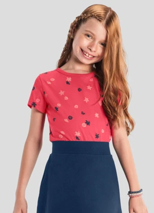 Brandili - Blusa Menina de Flores em Meia Malha Vermelho - BRANDILI