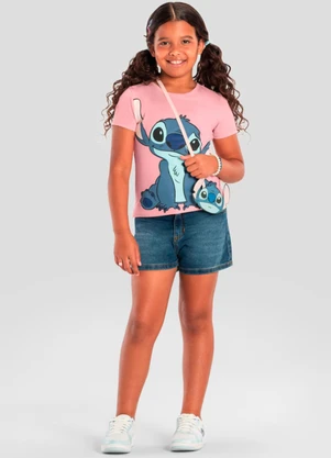 Brandili - Blusa Menina do Stitch com Bolsinha Rosa - BRANDILI
