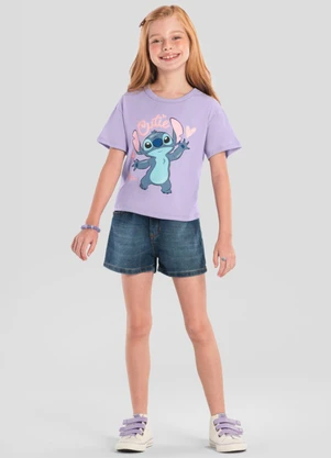 Brandili - Blusa Menina do Stitch com Glitter Lilás - BRANDILI