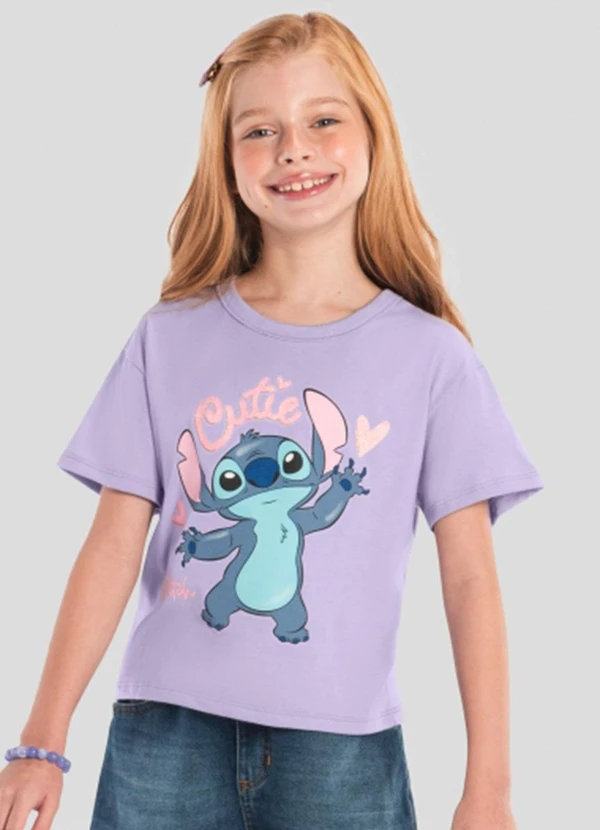 Brandili - Blusa Menina do Stitch com Glitter Lilás