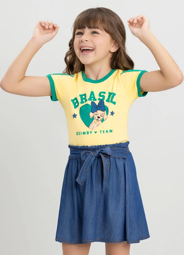 Quimby - Blusa Menina em Meia Malha Brasil Amarelo