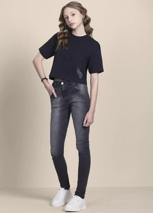 Milli e Nina - Blusa Menina em Meia Malha Pentada Preto - MILLI E NINA