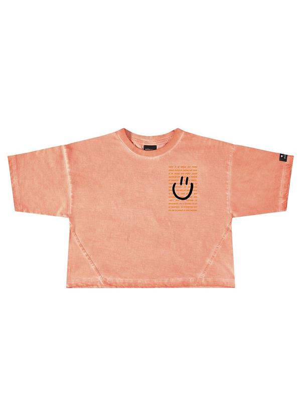 Milli e Nina - Blusa Menina em Meia Malha Pentada Smile Laranja