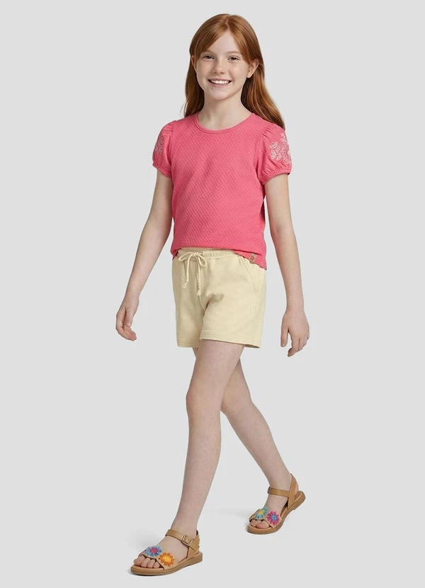Kely Kety - Blusa Menina em Meia Malha Trabalhada Hive Rosa