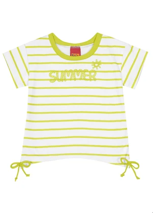 Kyly - Blusa Menina Listrada com Bordado Branco - KYLY