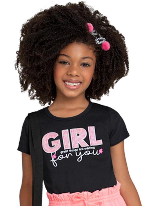 Marlan - Blusa Menina Meia Malha Penteada Girl Preta