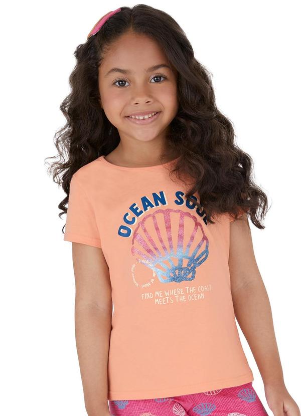 Malwee Kids - Blusa Ocean Soul com Glitter Laranja Claro