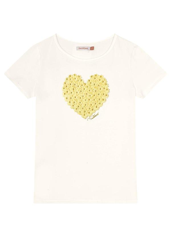 Carinhoso - Blusa Off White Justa Bordado Coração Menina