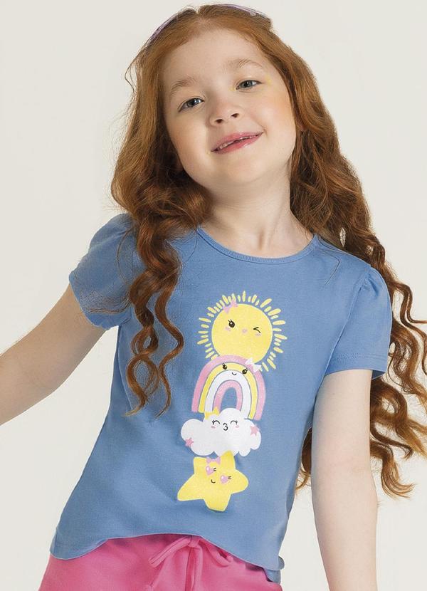 Cativa Kids - Blusa para Meninas com Glitter Azul