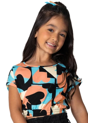 Malwee Kids - Blusa Preto Cropped Geométrico Menina - MALWEE KIDS