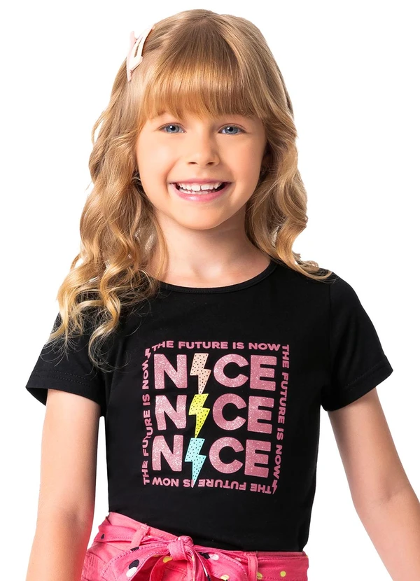 Malwee Kids - Blusa Preto Nice em Malha Menina