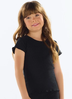 Quimby - Blusa Ribana Canelada Menina Preto - QUIMBY