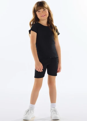 Quimby - Blusa Ribana Canelada Menina Preto - QUIMBY