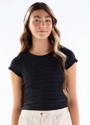 Pulla Bulla - Blusa Ribana com Elastano Leve Preto - PULLA BULLA