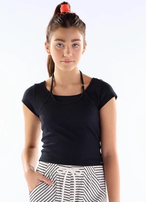 Pulla Bulla - Blusa Ribana com Elastano Leve Preto - PULLA BULLA