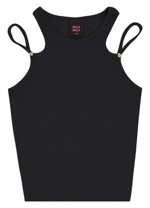 Pulla Bulla - Blusa Ribana com Elastano Leve Preto - PULLA BULLA