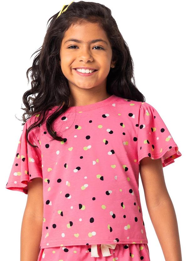 Malwee Kids - Blusa Rosa Box Poá em Malha Menina