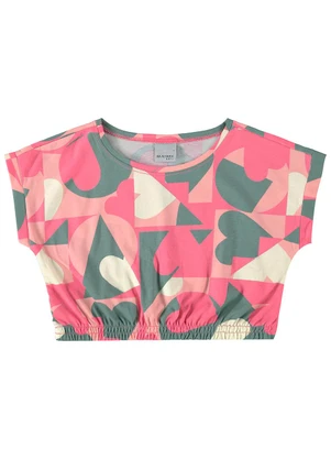 Malwee Kids - Blusa Rosa Cropped Geométrico Menina - MALWEE KIDS