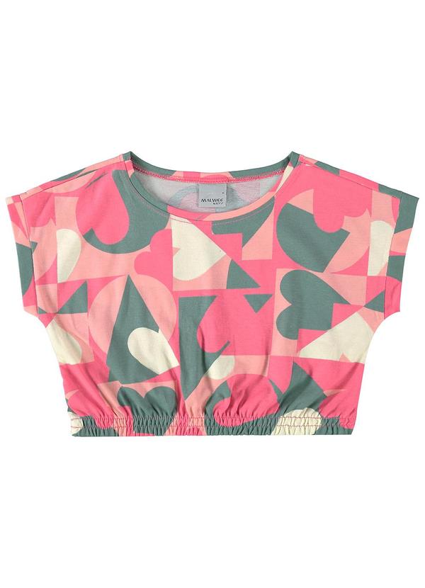 Malwee Kids - Blusa Rosa Cropped Geométrico Menina