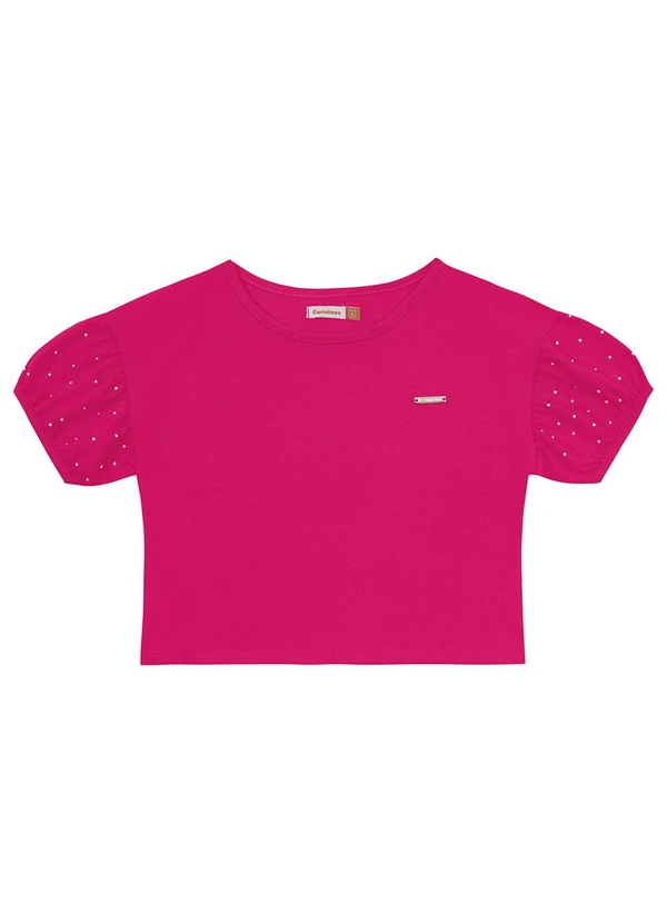 Carinhoso - Blusa Rosa Escuro Cropped com Strass Menina