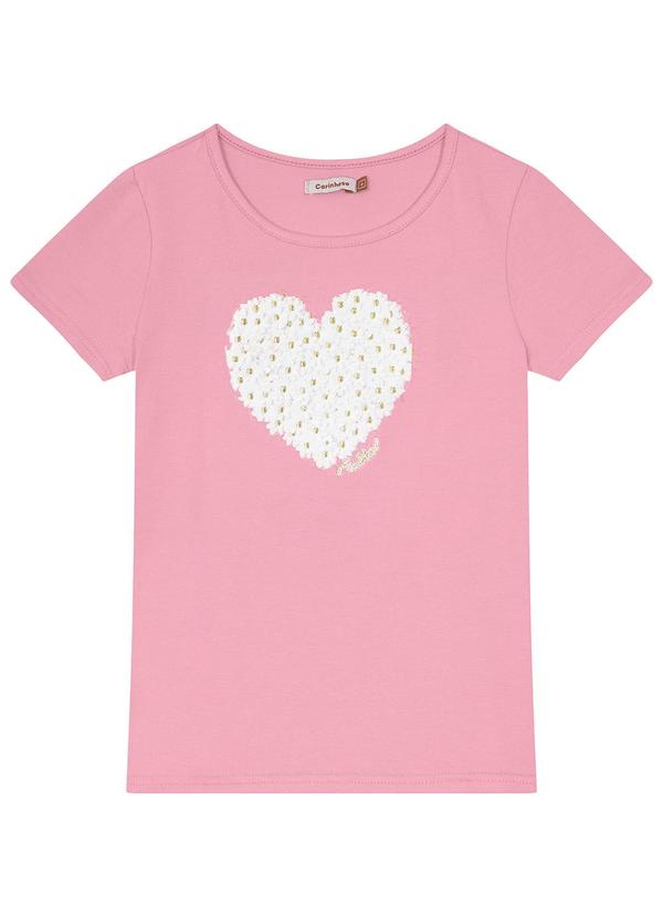 Carinhoso - Blusa Rosa Justa Bordado Coração Menina