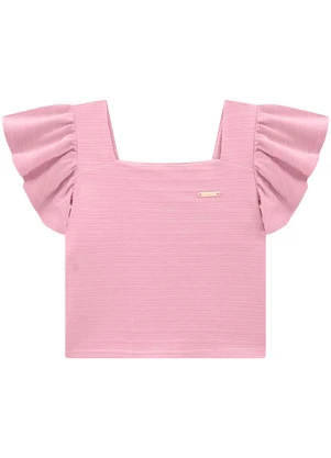 Carinhoso - Blusa Rosa Justa Texturizada Menina - CARINHOSO
