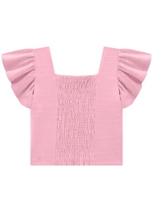 Carinhoso - Blusa Rosa Justa Texturizada Menina - CARINHOSO