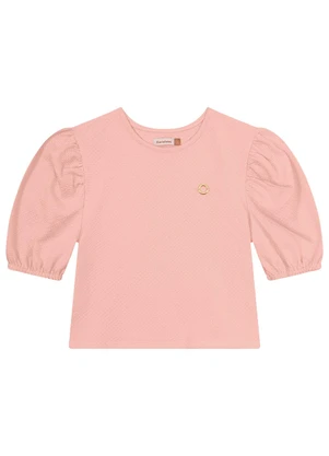 Carinhoso - Blusa Rosê Cropped em Malha Trabalhada Menina - CARINHOSO