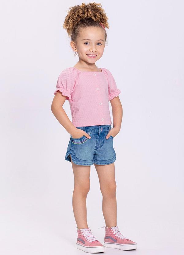 Alakazoo - Blusa Texturizada com Manga Bufante Rosa 2