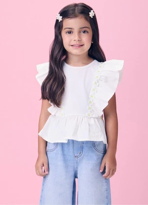 Momi - Blusa Tricoline Off com Babados - MOMI