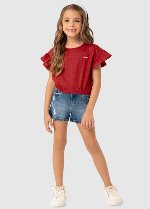 Carinhoso - Blusa Veemelha Box com Glitter Menina - CARINHOSO
