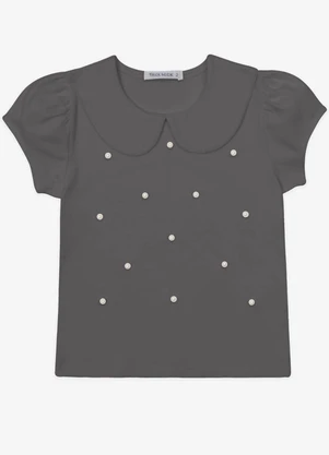 Trick Nick - Blusa Verão Menina Curta com Pérolas Cinza - TRICK NICK